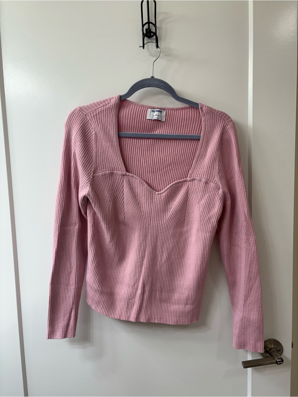 OLD NAVY PINK SWEETHEART NECK RIB KNIT LONG SLEEVE PULLOVER SWEATER SZ XL